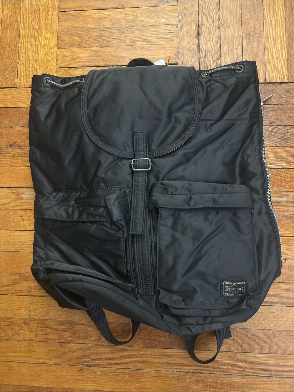 Porter Japan Black Nylon Roll-Top Backpack with Front Pockets